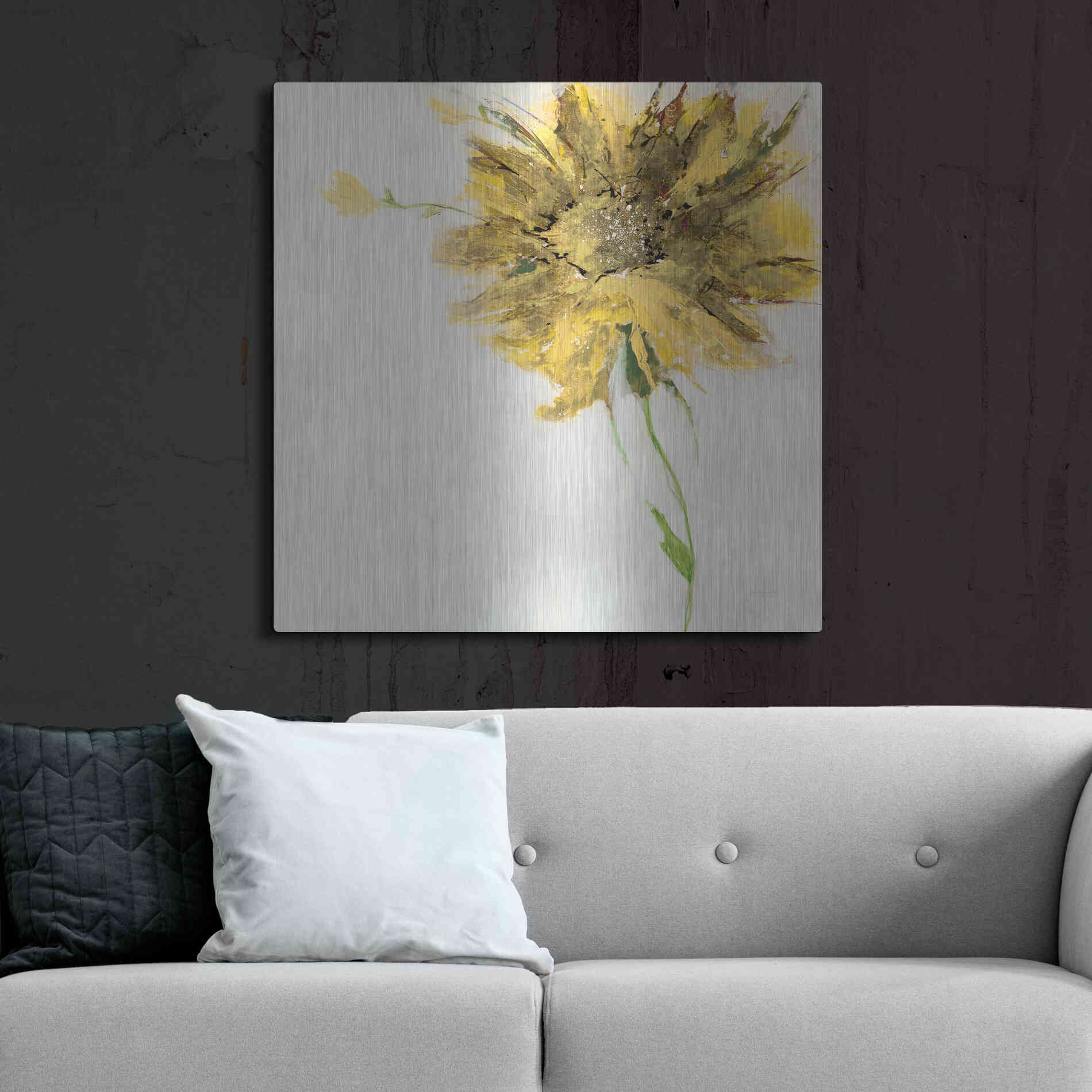 Luxe Metal Art 'Yellow Daisy on White' by Jan Griggs, Metal Wall Art,36x36