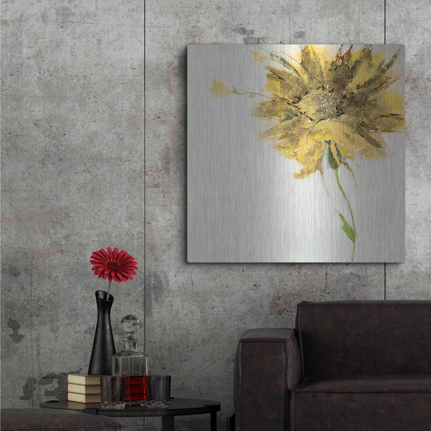 Luxe Metal Art 'Yellow Daisy on White' by Jan Griggs, Metal Wall Art,36x36