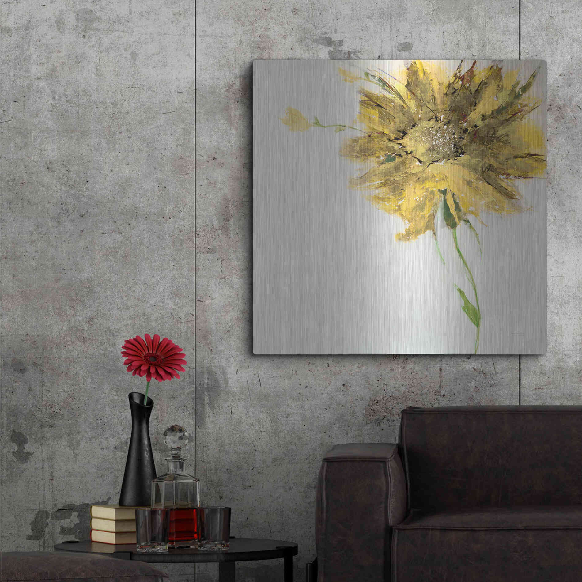 Luxe Metal Art 'Yellow Daisy on White' by Jan Griggs, Metal Wall Art,36x36