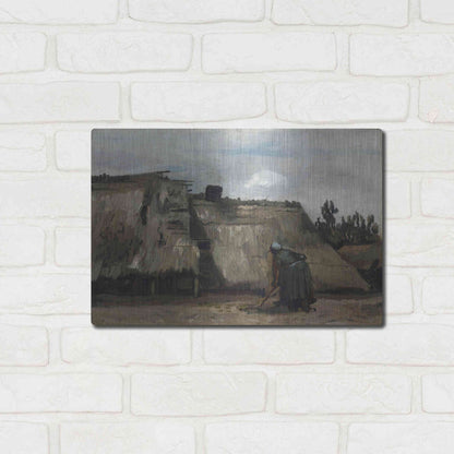 Luxe Metal Art 'A Peasant Woman Digging In Front Of Her Cottage' by Vincent Van Gogh, Metal Wall Art,16x12