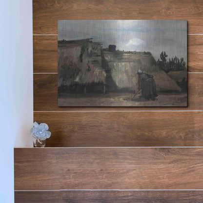Luxe Metal Art 'A Peasant Woman Digging In Front Of Her Cottage' by Vincent Van Gogh, Metal Wall Art,16x12
