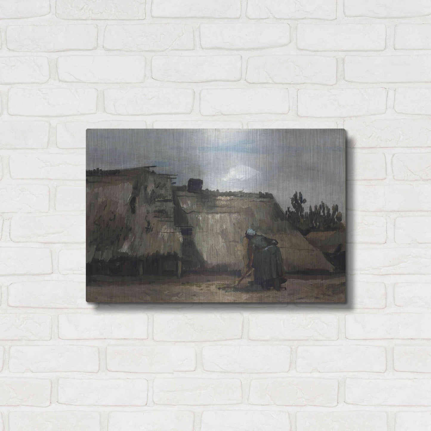 Luxe Metal Art 'A Peasant Woman Digging In Front Of Her Cottage' by Vincent Van Gogh, Metal Wall Art,24x16