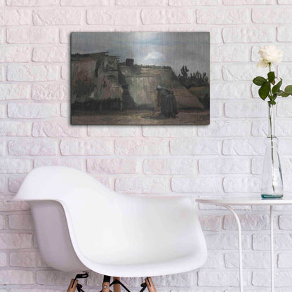 Luxe Metal Art 'A Peasant Woman Digging In Front Of Her Cottage' by Vincent Van Gogh, Metal Wall Art,24x16