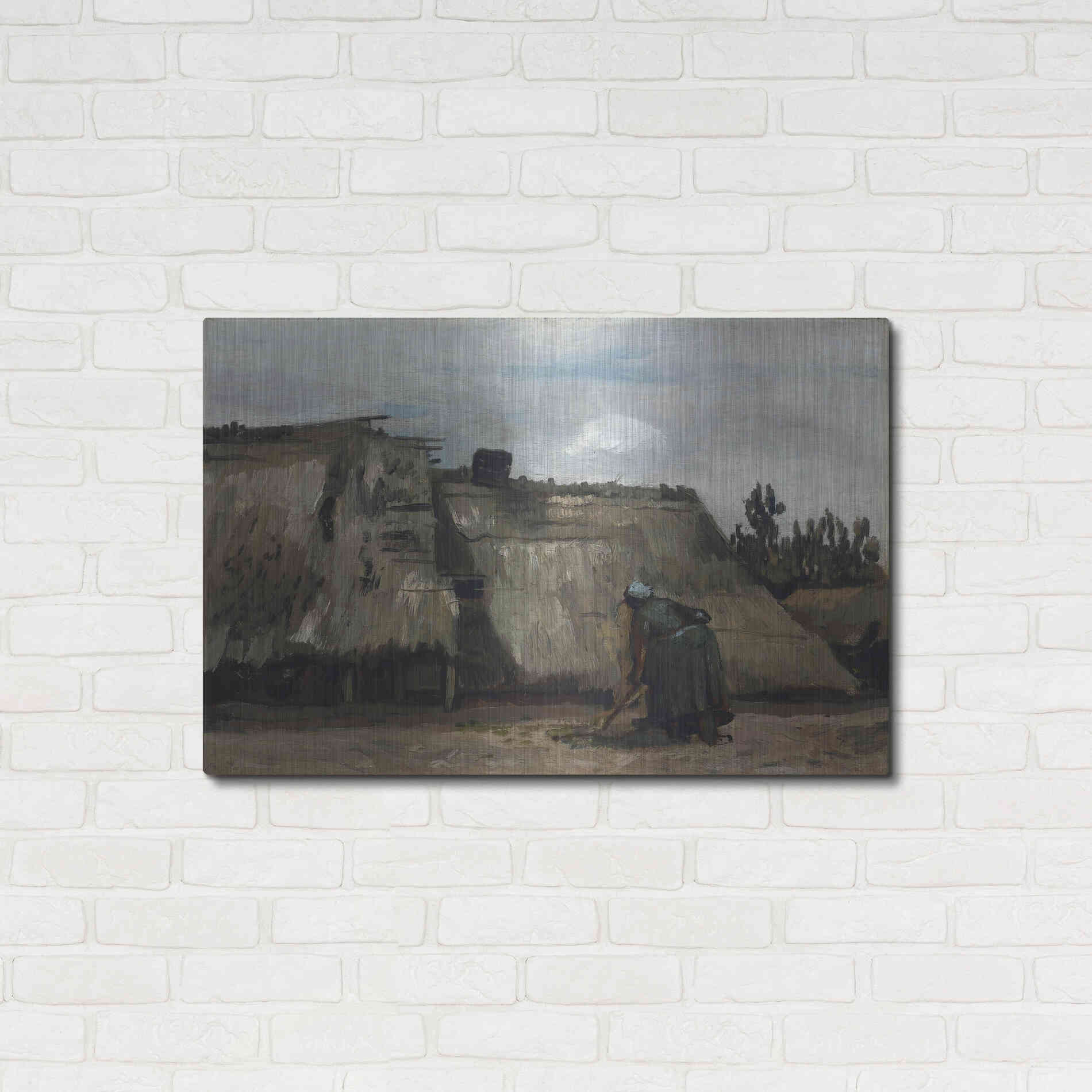 Luxe Metal Art 'A Peasant Woman Digging In Front Of Her Cottage' by Vincent Van Gogh, Metal Wall Art,36x24