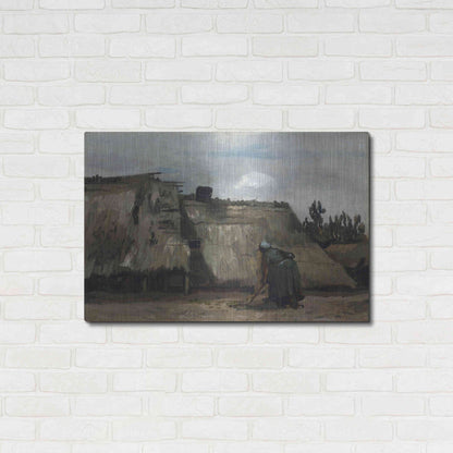 Luxe Metal Art 'A Peasant Woman Digging In Front Of Her Cottage' by Vincent Van Gogh, Metal Wall Art,36x24
