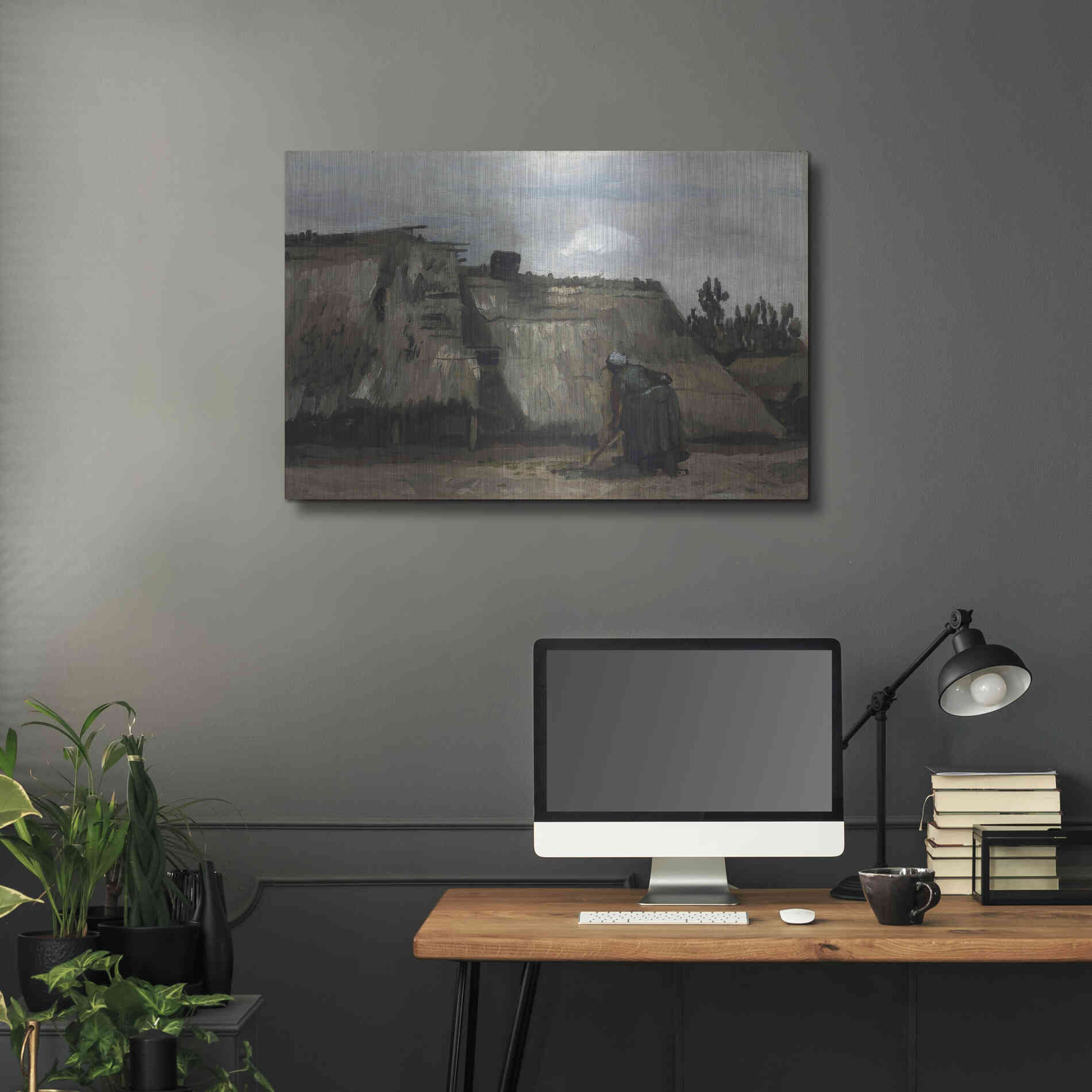 Luxe Metal Art 'A Peasant Woman Digging In Front Of Her Cottage' by Vincent Van Gogh, Metal Wall Art,36x24