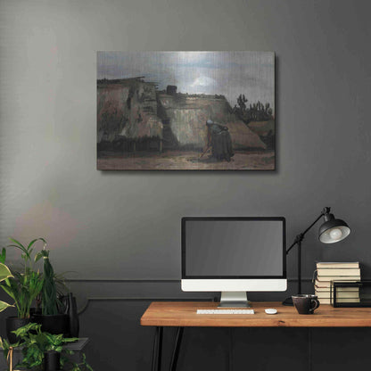 Luxe Metal Art 'A Peasant Woman Digging In Front Of Her Cottage' by Vincent Van Gogh, Metal Wall Art,36x24
