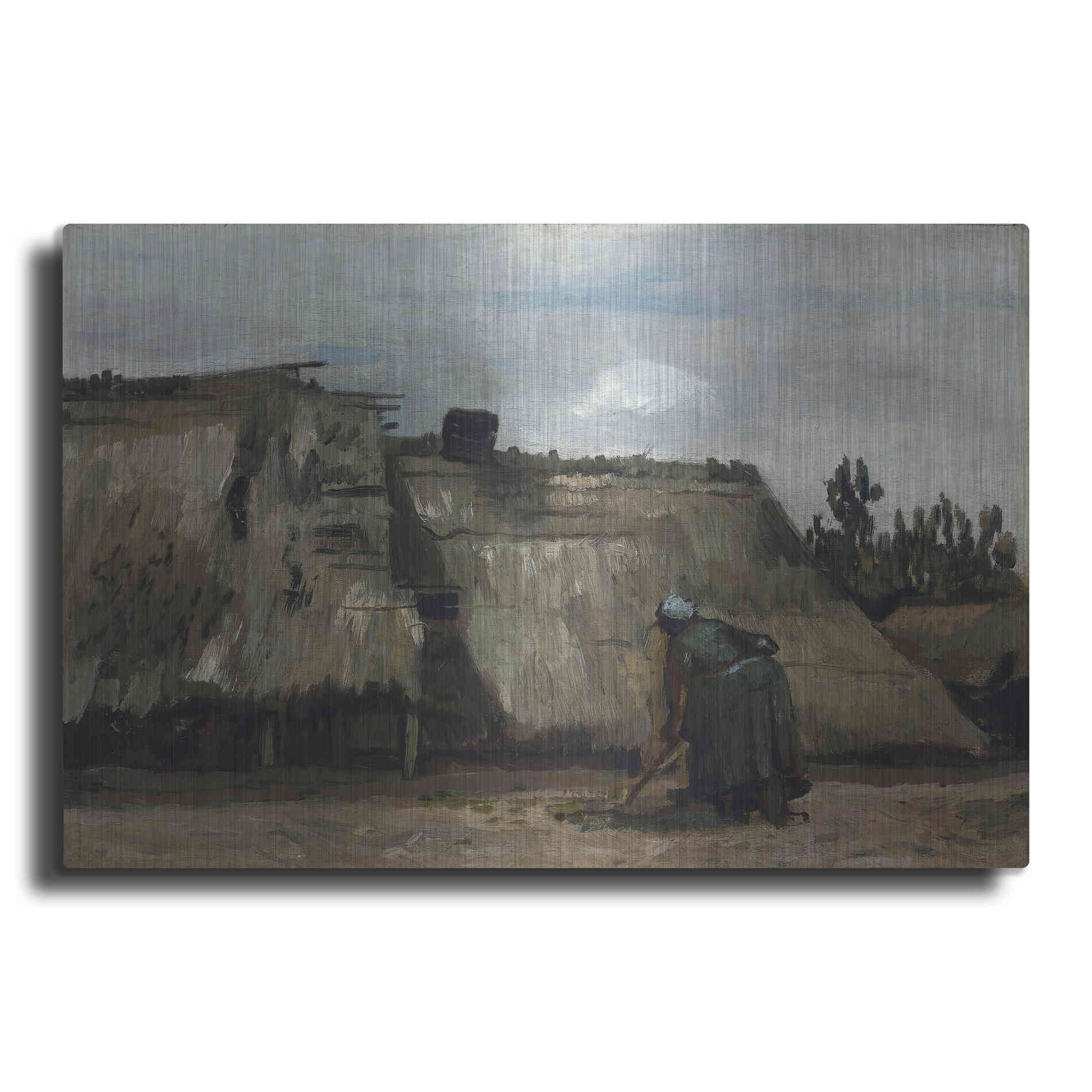 Luxe Metal Art 'A Peasant Woman Digging In Front Of Her Cottage' by Vincent Van Gogh, Metal Wall Art