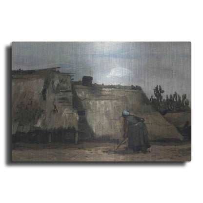 Luxe Metal Art 'A Peasant Woman Digging In Front Of Her Cottage' by Vincent Van Gogh, Metal Wall Art