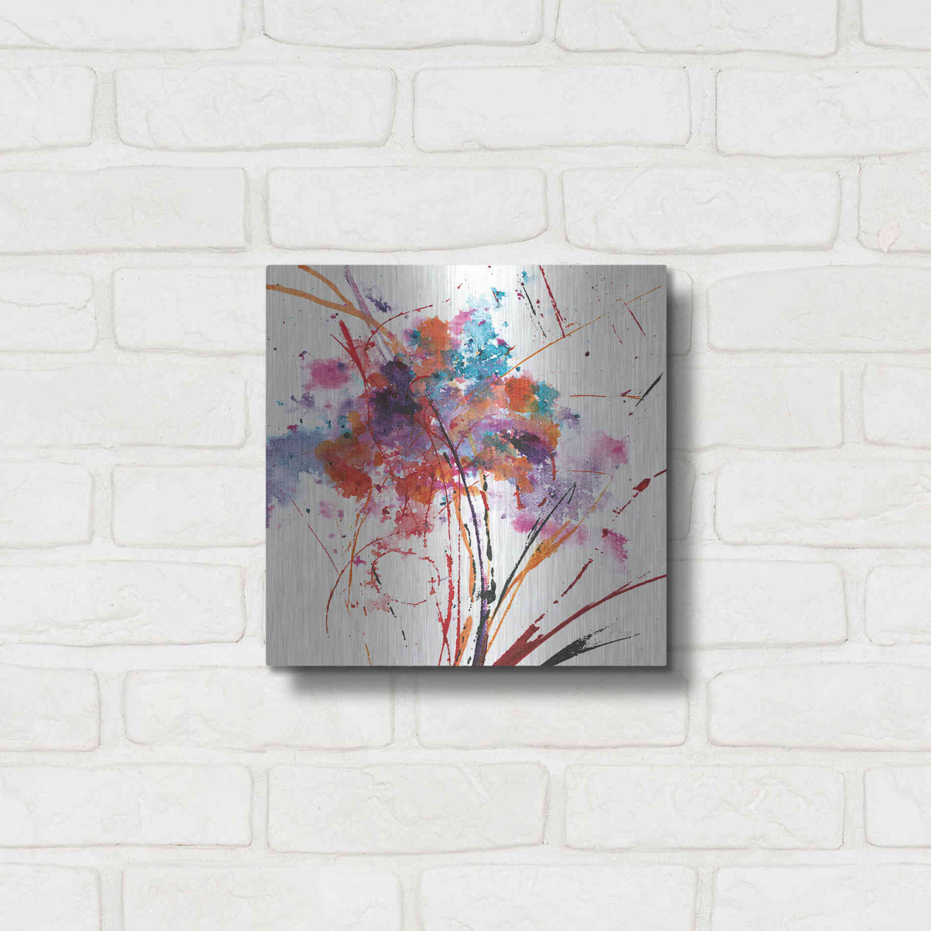 Luxe Metal Art 'Floral Explosion I on White' by Jan Griggs, Metal Wall Art,12x12