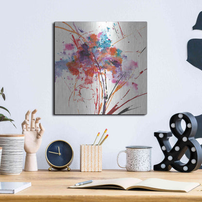 Luxe Metal Art 'Floral Explosion I on White' by Jan Griggs, Metal Wall Art,12x12