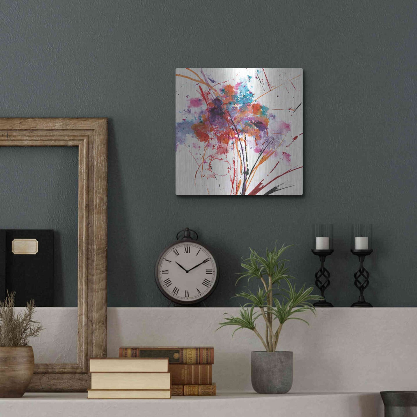 Luxe Metal Art 'Floral Explosion I on White' by Jan Griggs, Metal Wall Art,12x12