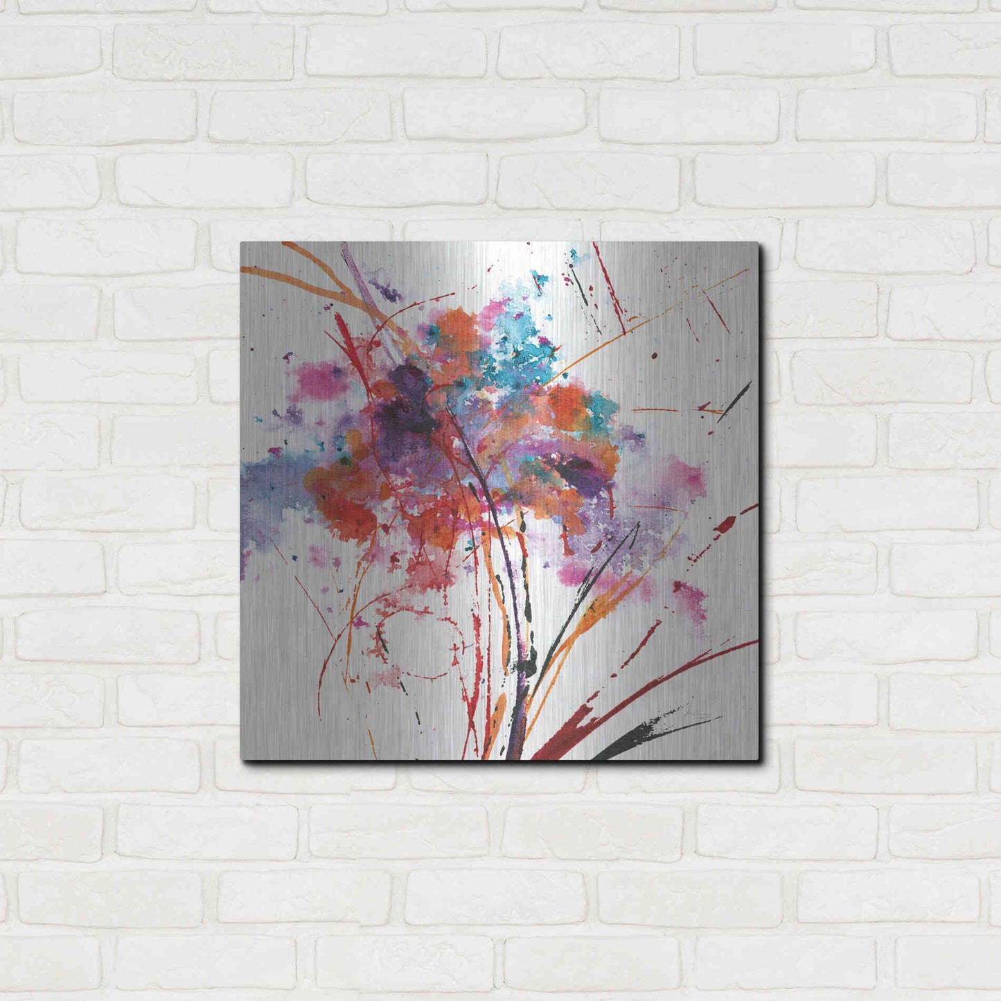 Luxe Metal Art 'Floral Explosion I on White' by Jan Griggs, Metal Wall Art,24x24