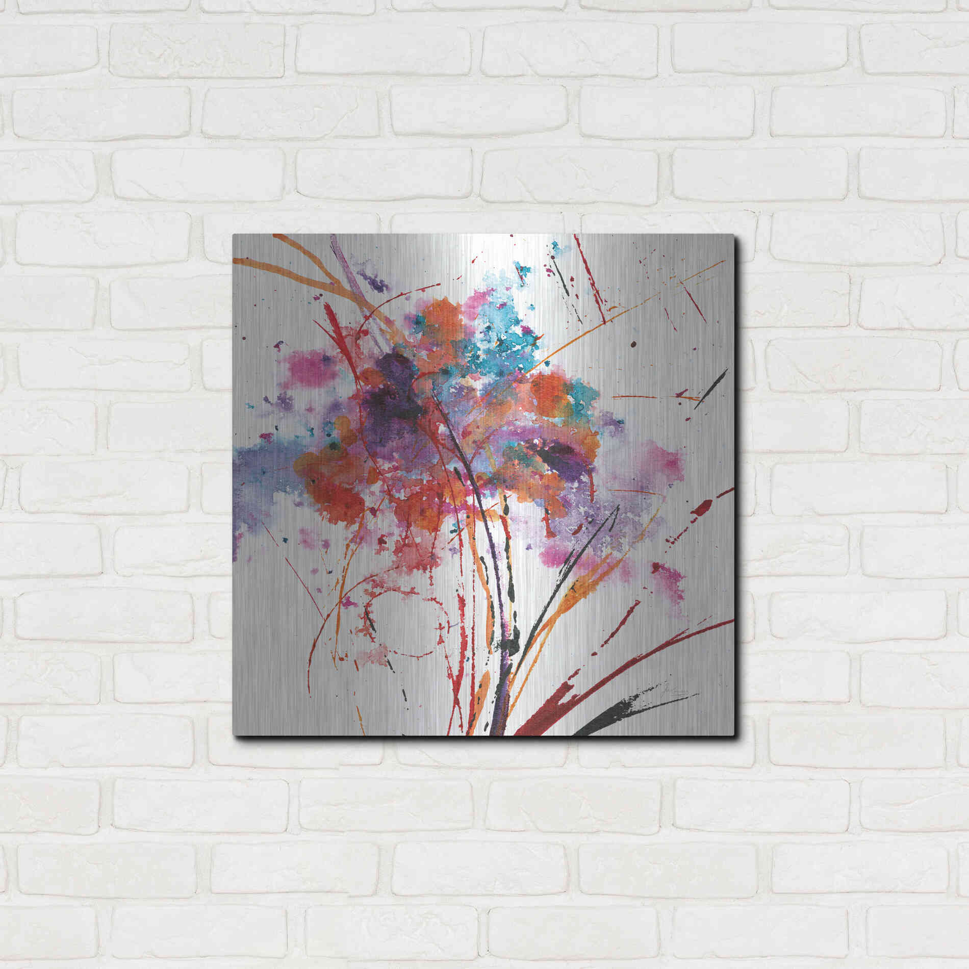 Luxe Metal Art 'Floral Explosion I on White' by Jan Griggs, Metal Wall Art,24x24