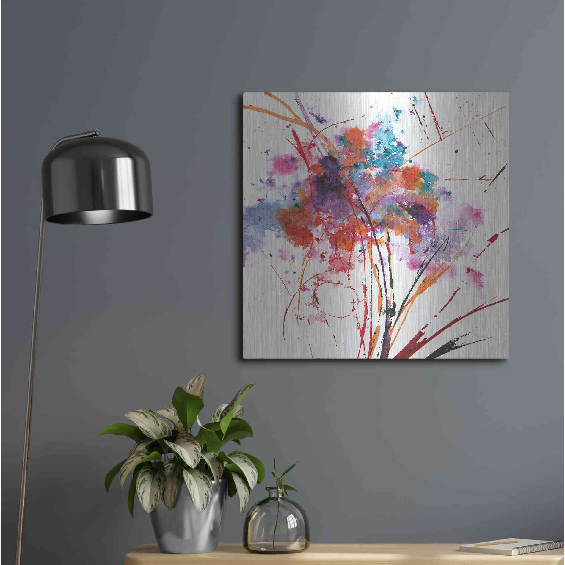 Luxe Metal Art 'Floral Explosion I on White' by Jan Griggs, Metal Wall Art,24x24