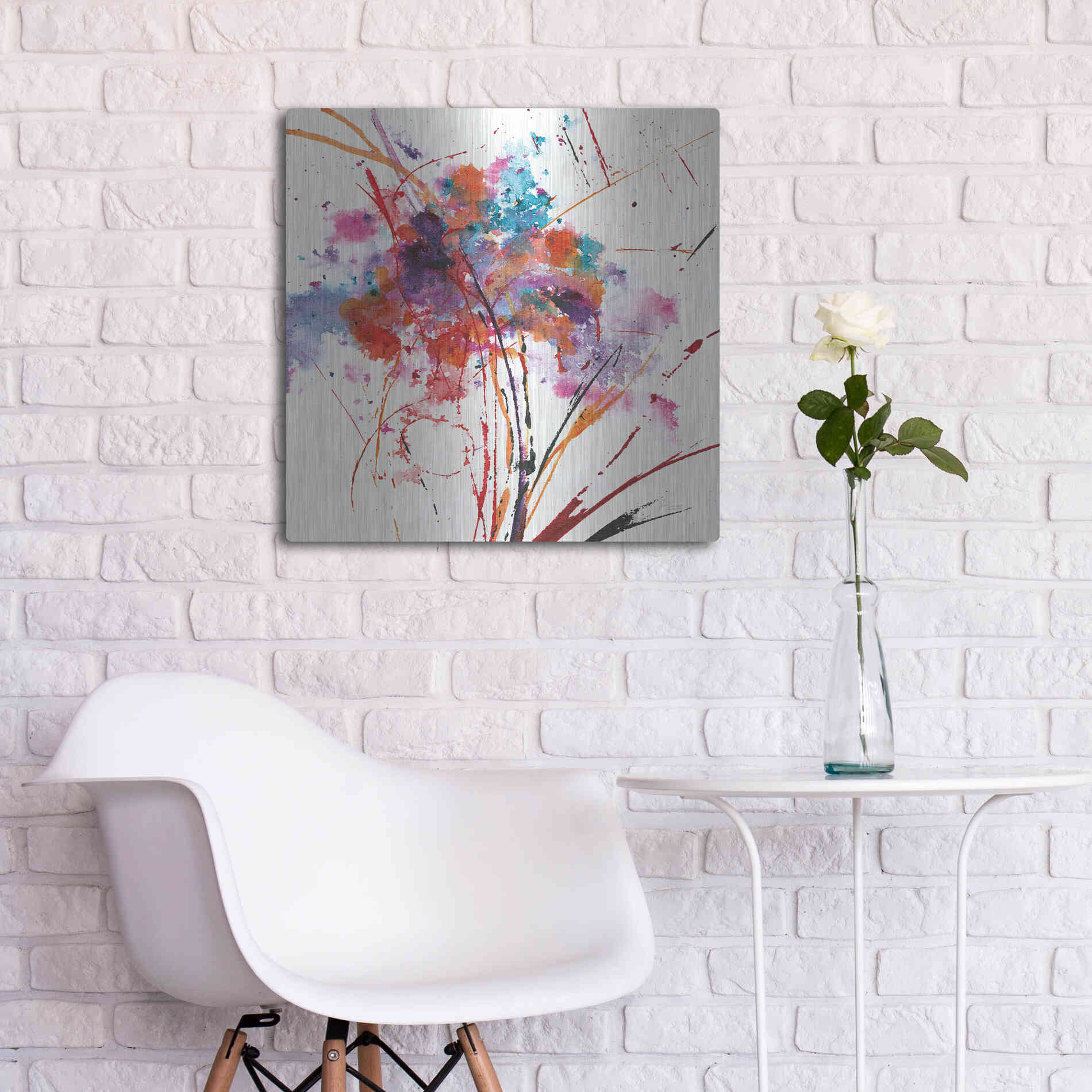 Luxe Metal Art 'Floral Explosion I on White' by Jan Griggs, Metal Wall Art,24x24