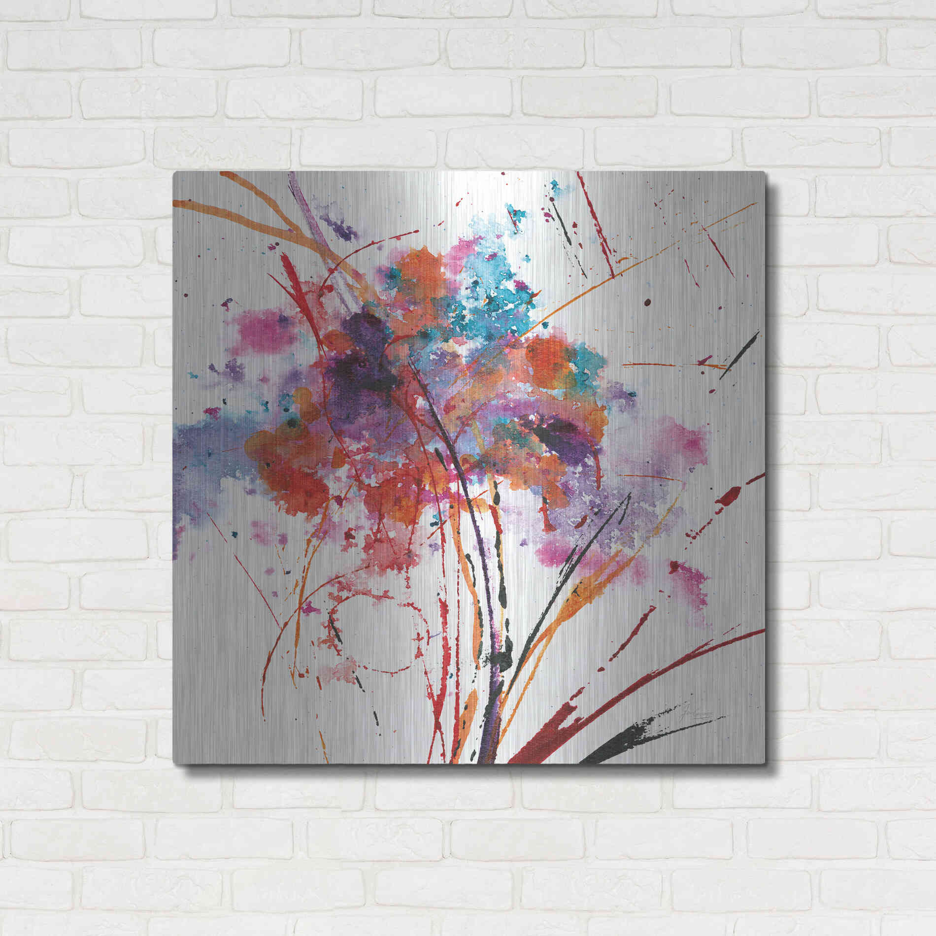 Luxe Metal Art 'Floral Explosion I on White' by Jan Griggs, Metal Wall Art,36x36