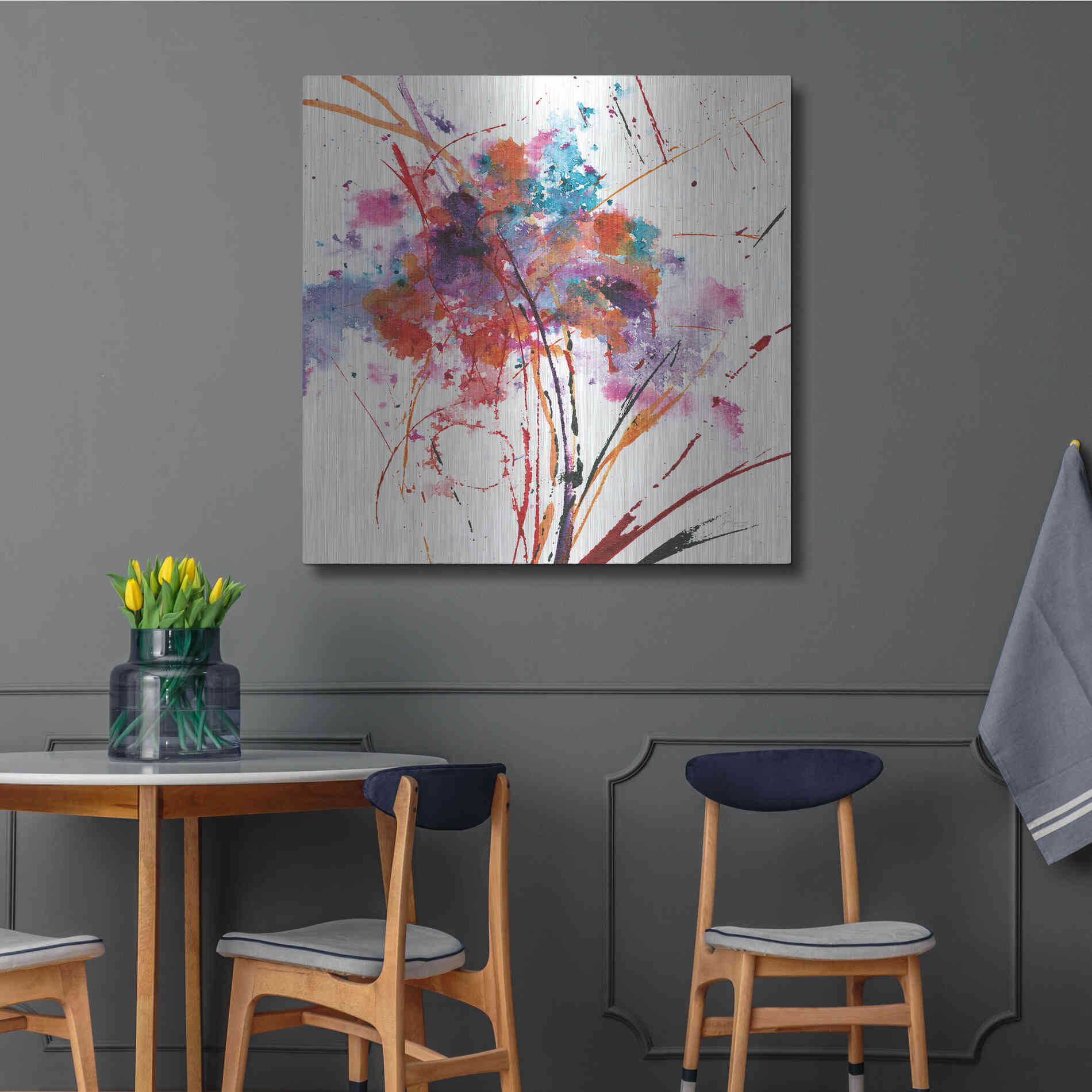 Luxe Metal Art 'Floral Explosion I on White' by Jan Griggs, Metal Wall Art,36x36