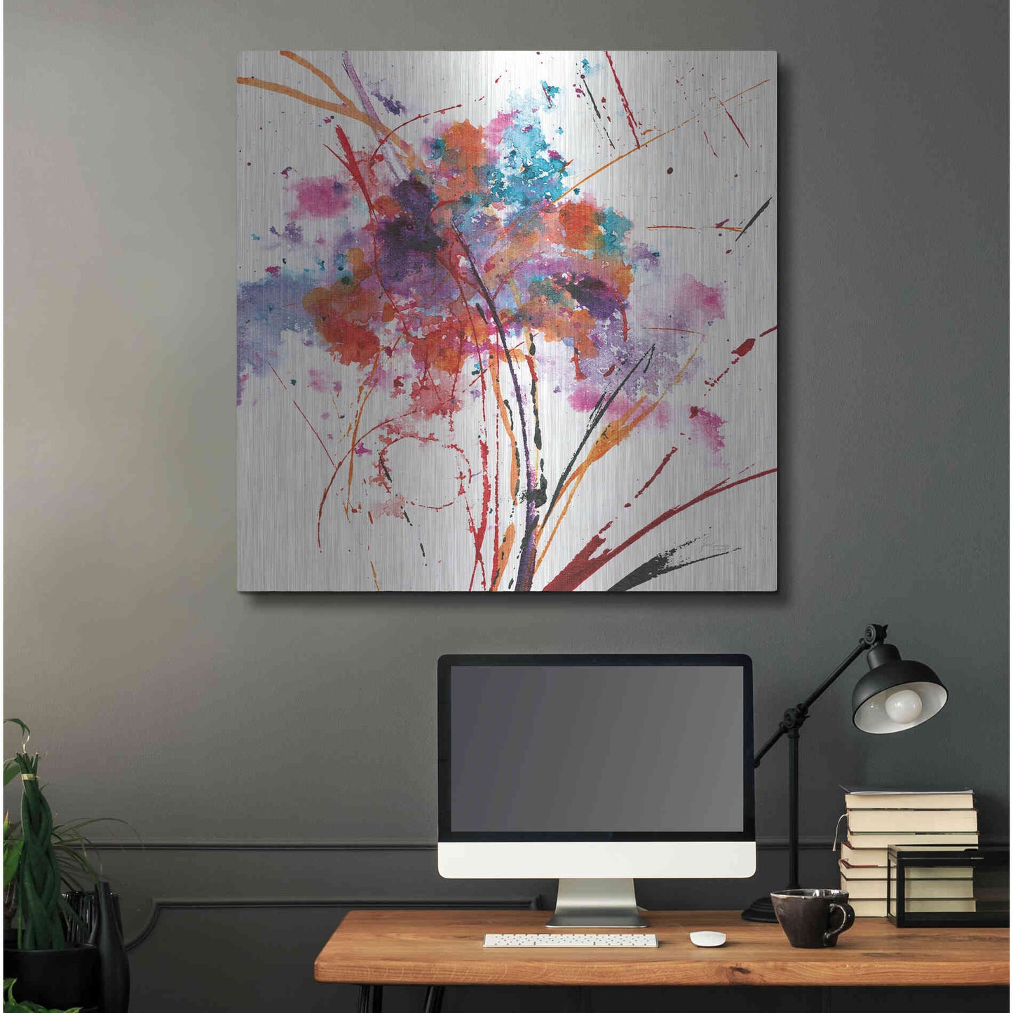 Luxe Metal Art 'Floral Explosion I on White' by Jan Griggs, Metal Wall Art,36x36