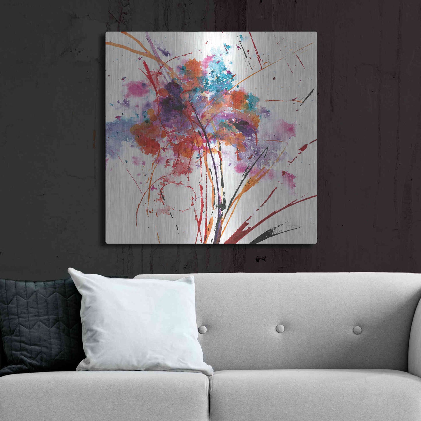 Luxe Metal Art 'Floral Explosion I on White' by Jan Griggs, Metal Wall Art,36x36