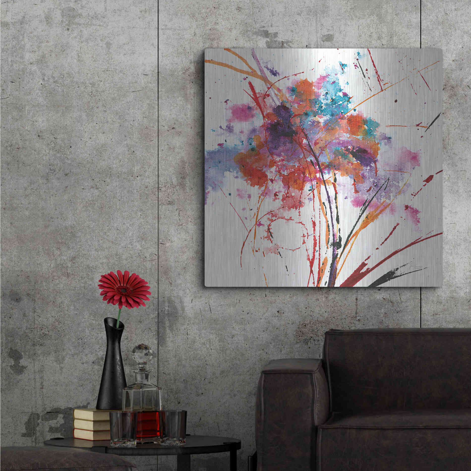 Luxe Metal Art 'Floral Explosion I on White' by Jan Griggs, Metal Wall Art,36x36