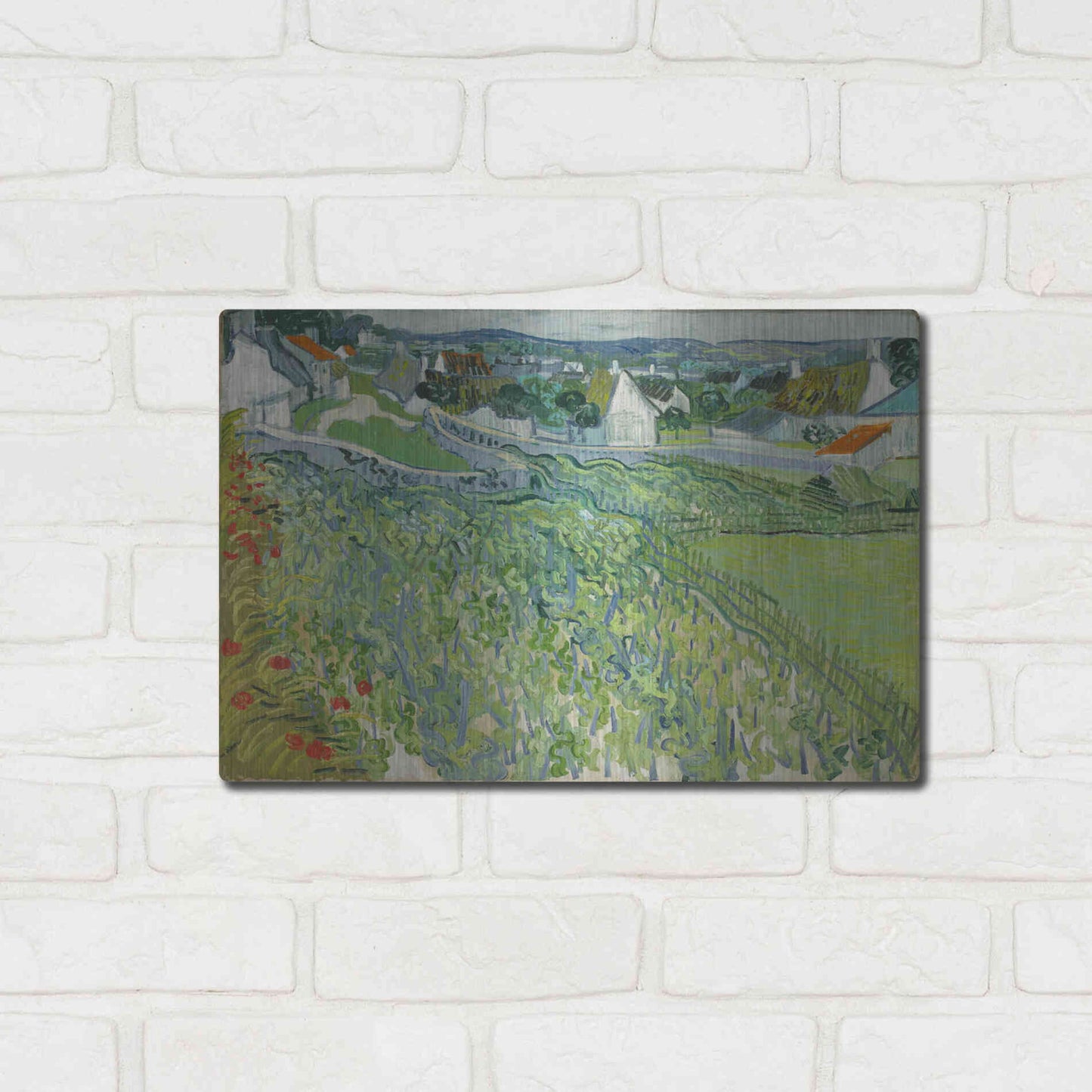 Luxe Metal Art 'Vineyards At Auvers' by Vincent Van Gogh, Metal Wall Art,16x12