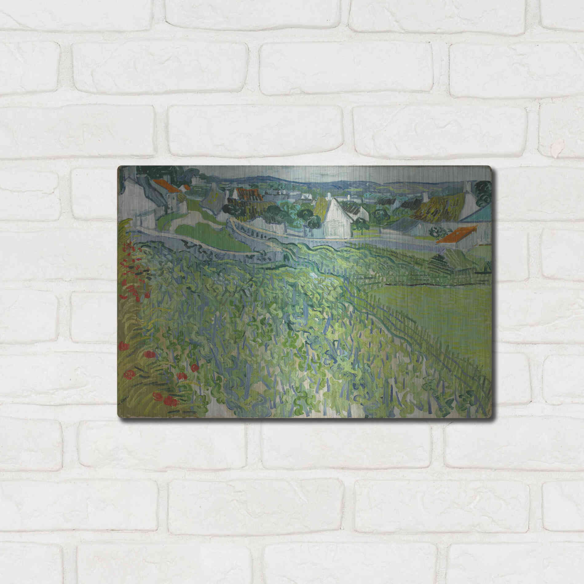 Luxe Metal Art 'Vineyards At Auvers' by Vincent Van Gogh, Metal Wall Art,16x12