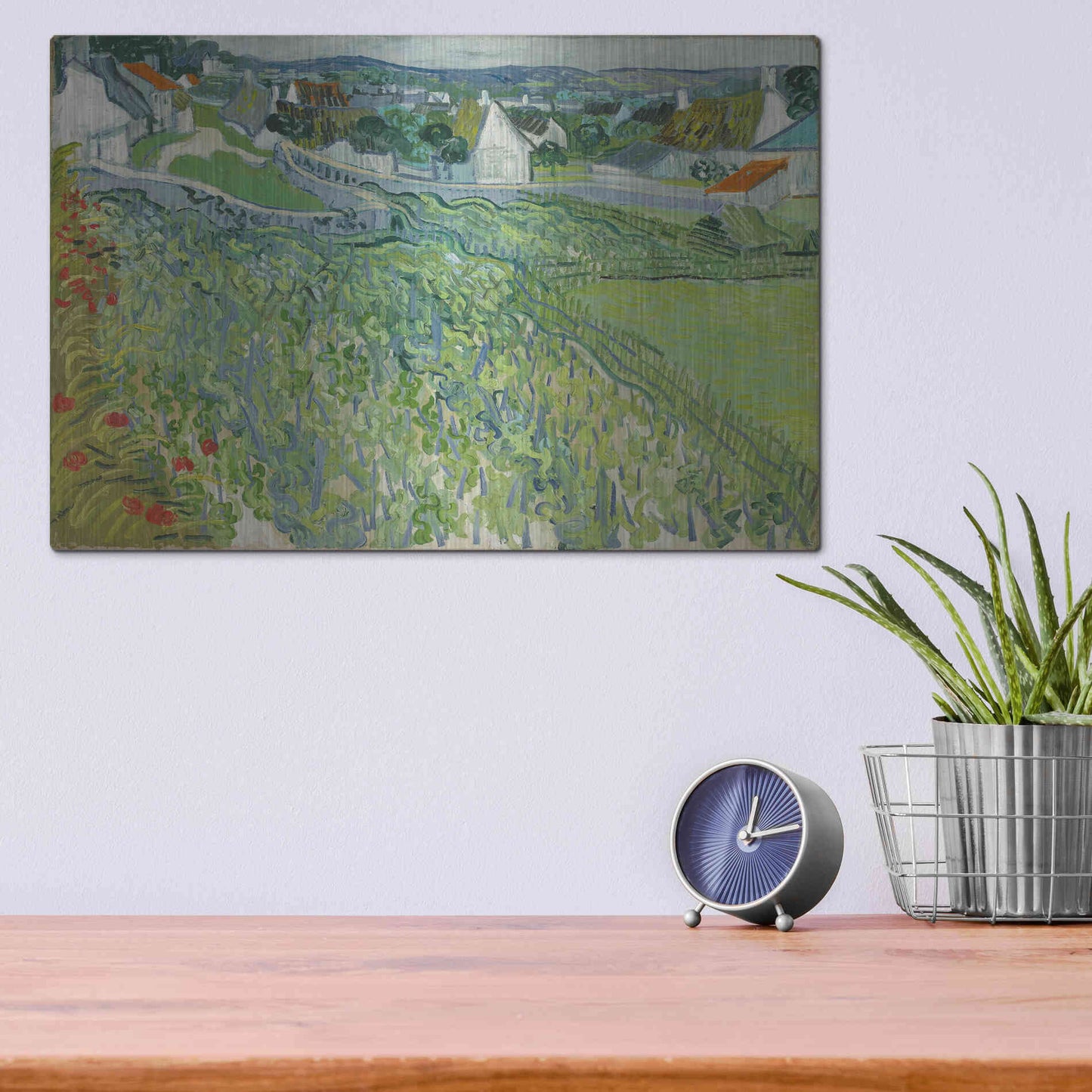 Luxe Metal Art 'Vineyards At Auvers' by Vincent Van Gogh, Metal Wall Art,16x12
