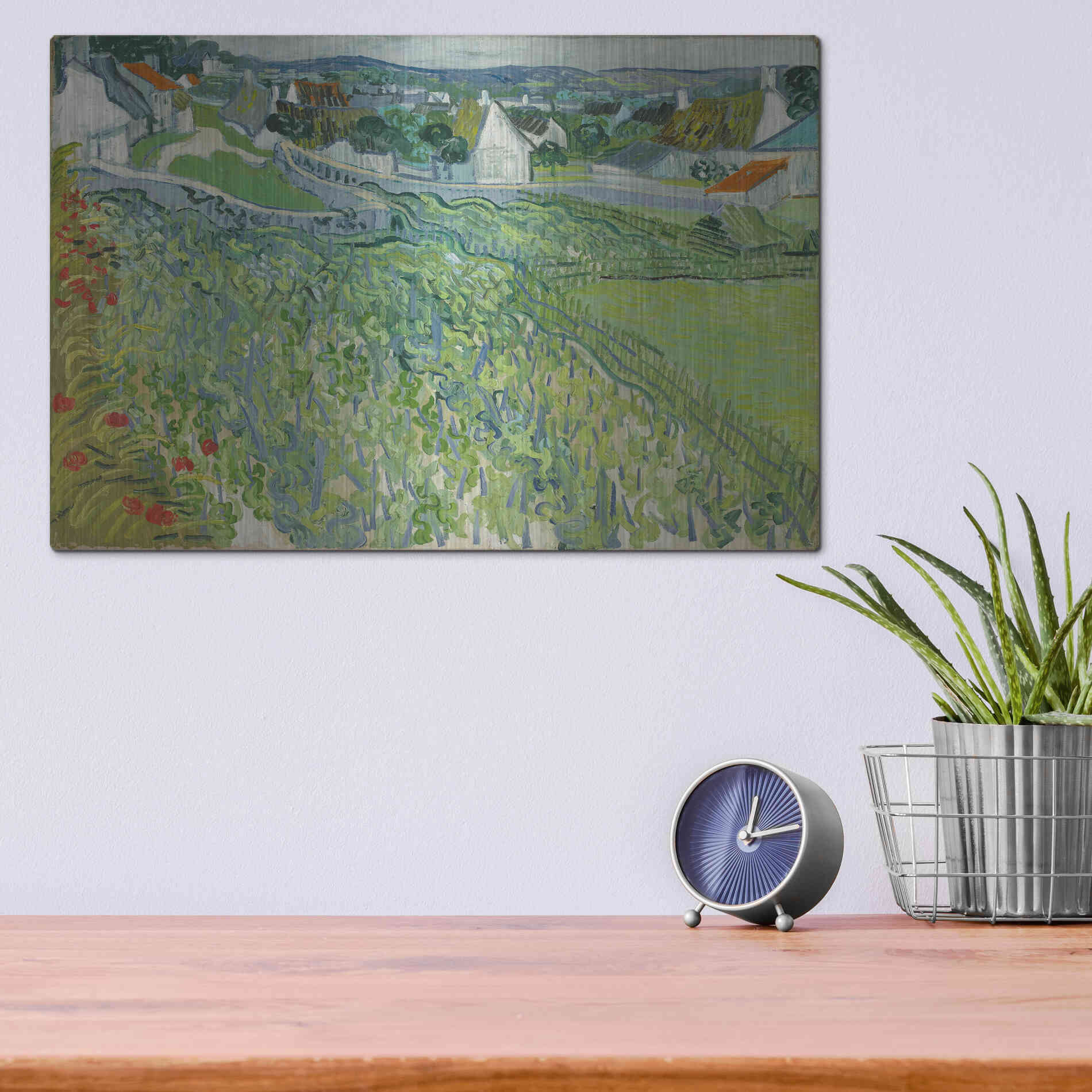 Luxe Metal Art 'Vineyards At Auvers' by Vincent Van Gogh, Metal Wall Art,16x12