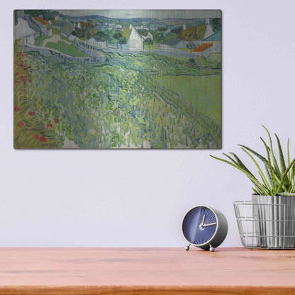 Luxe Metal Art 'Vineyards At Auvers' by Vincent Van Gogh, Metal Wall Art,16x12