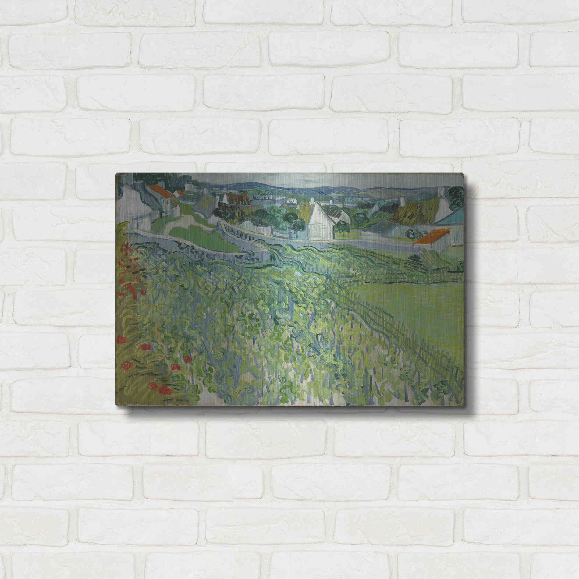 Luxe Metal Art 'Vineyards At Auvers' by Vincent Van Gogh, Metal Wall Art,24x16