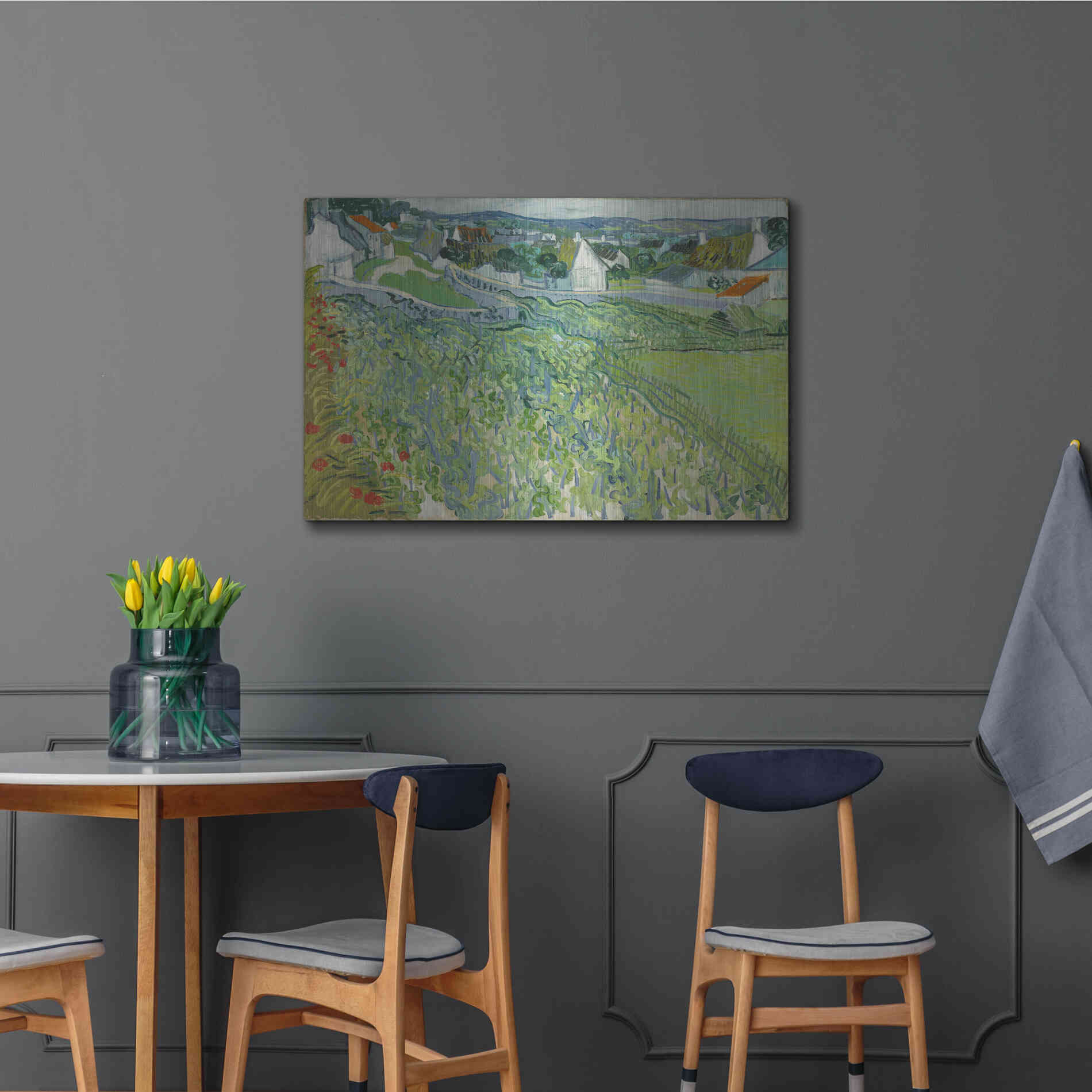 Luxe Metal Art 'Vineyards At Auvers' by Vincent Van Gogh, Metal Wall Art,36x24