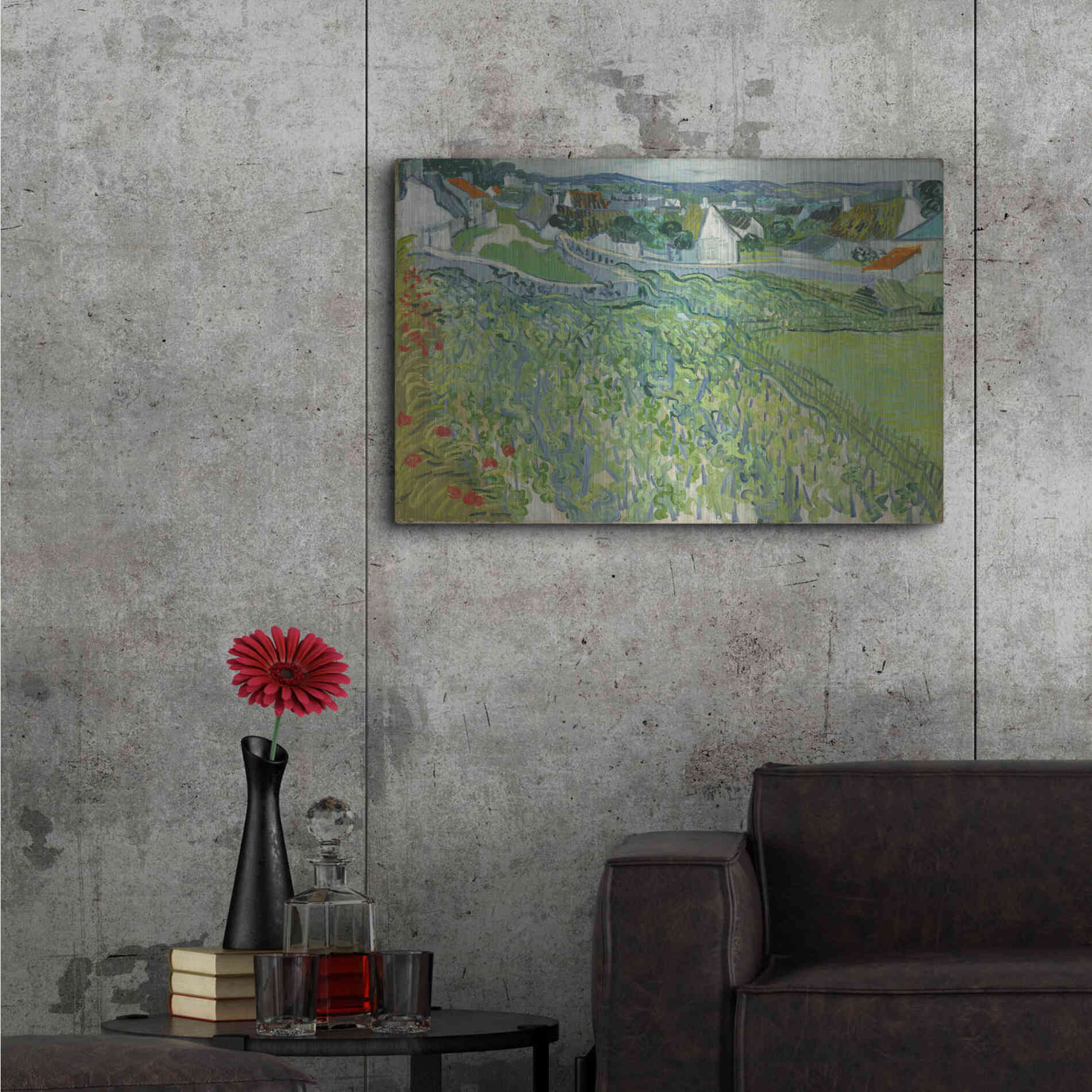 Luxe Metal Art 'Vineyards At Auvers' by Vincent Van Gogh, Metal Wall Art,36x24