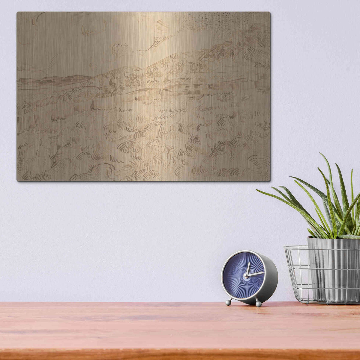 Luxe Metal Art 'The Enclosed Wheatfield After A Storm' by Vincent Van Gogh, Metal Wall Art,16x12