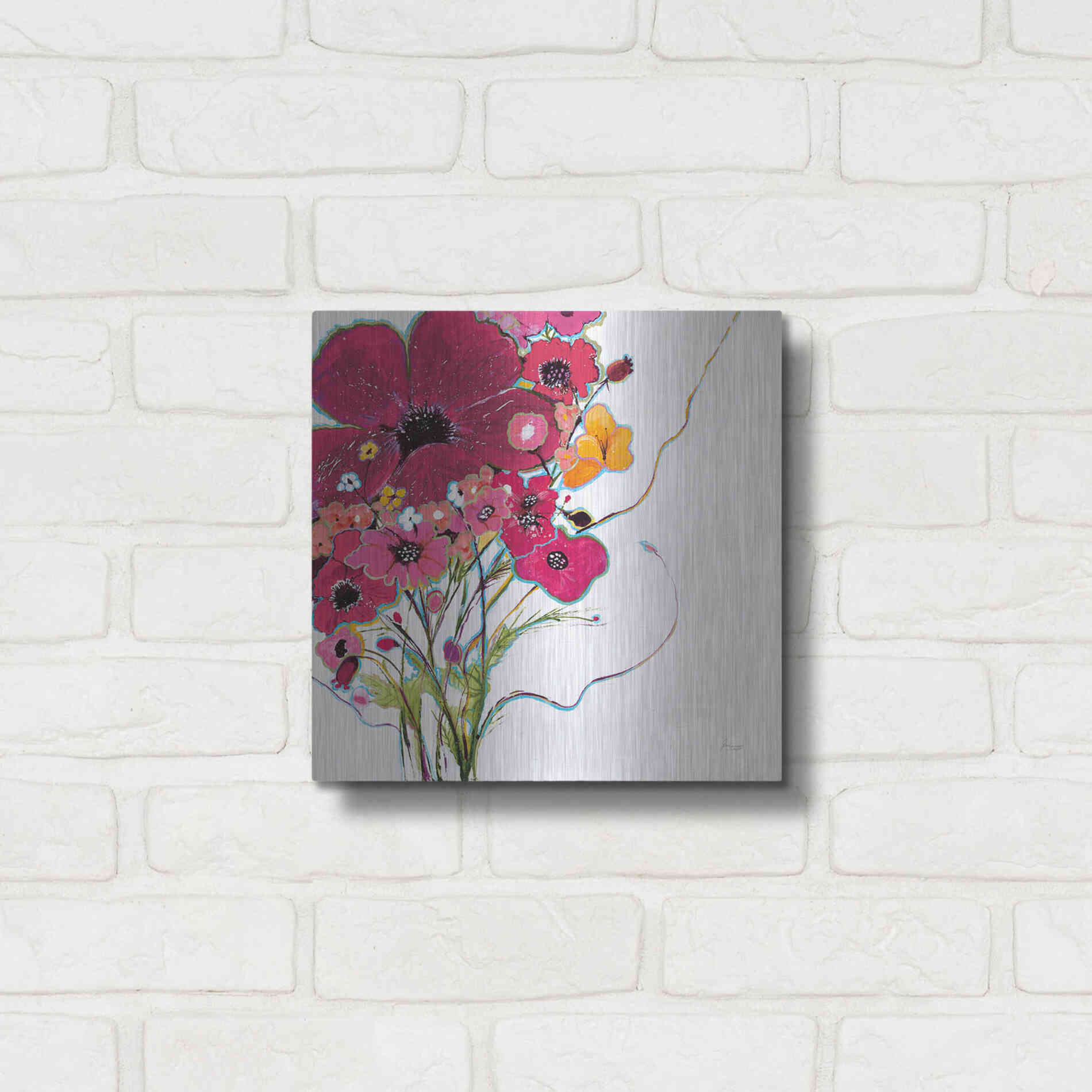 Luxe Metal Art 'Crazy Daisy Pink' by Jan Griggs, Metal Wall Art,12x12