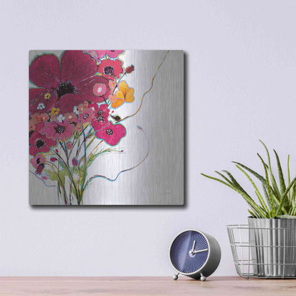 Luxe Metal Art 'Crazy Daisy Pink' by Jan Griggs, Metal Wall Art,12x12