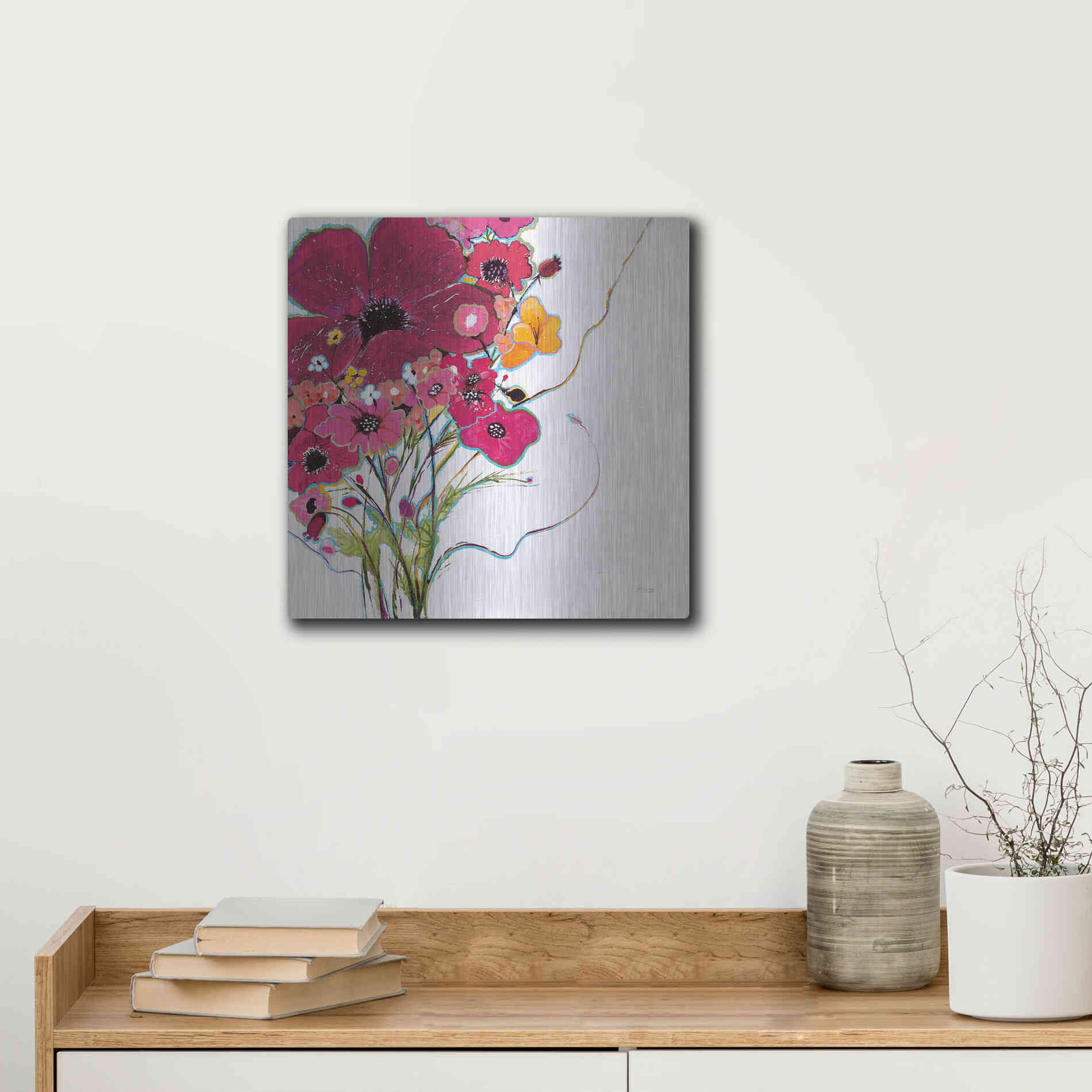 Luxe Metal Art 'Crazy Daisy Pink' by Jan Griggs, Metal Wall Art,12x12