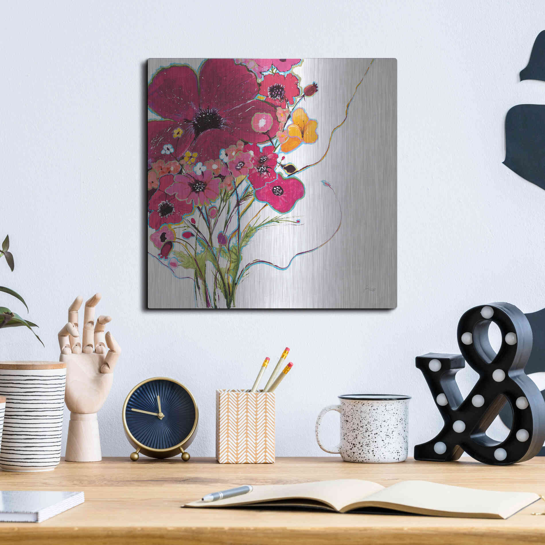 Luxe Metal Art 'Crazy Daisy Pink' by Jan Griggs, Metal Wall Art,12x12