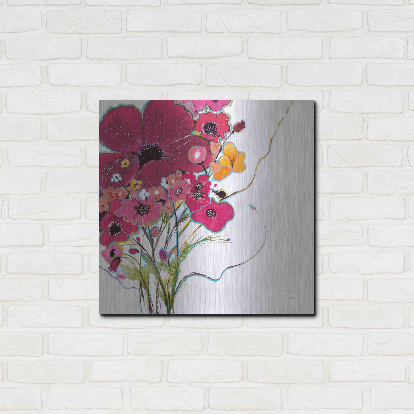 Luxe Metal Art 'Crazy Daisy Pink' by Jan Griggs, Metal Wall Art,24x24