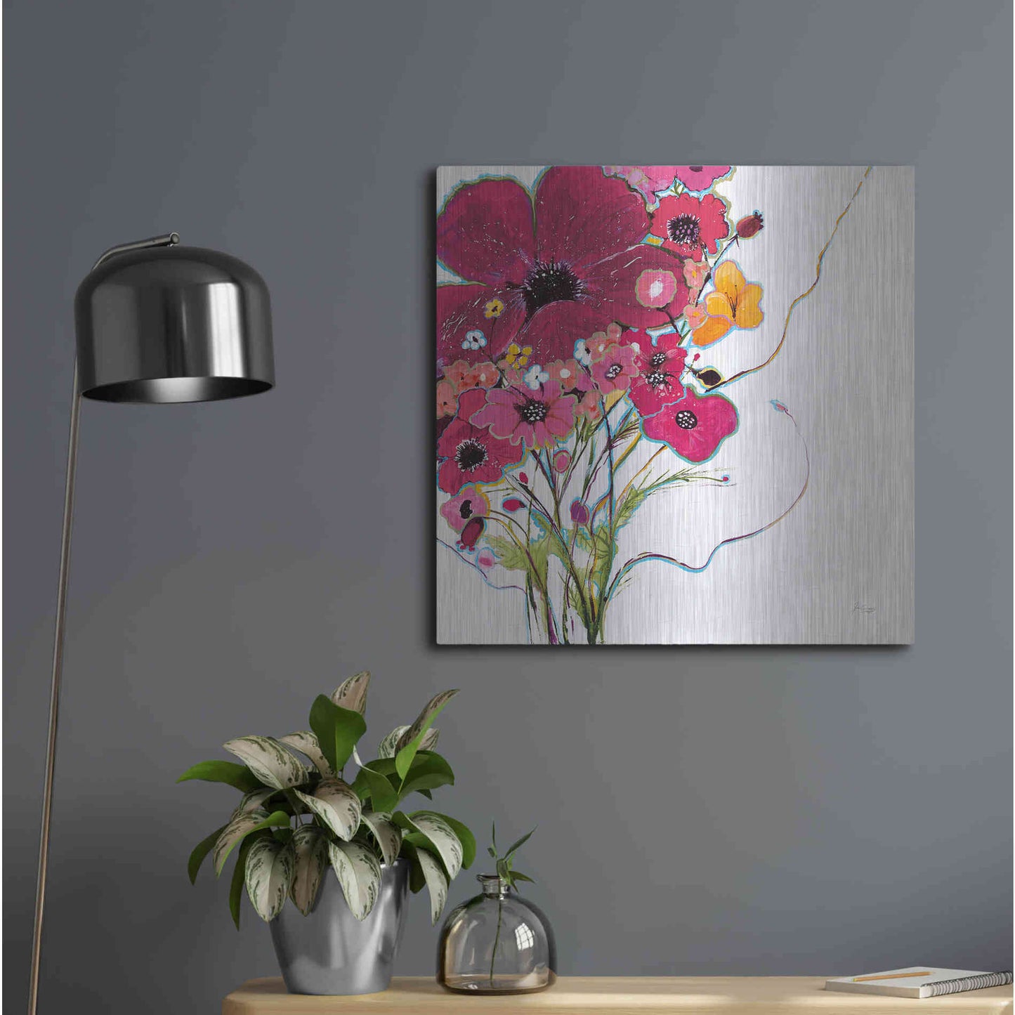 Luxe Metal Art 'Crazy Daisy Pink' by Jan Griggs, Metal Wall Art,24x24