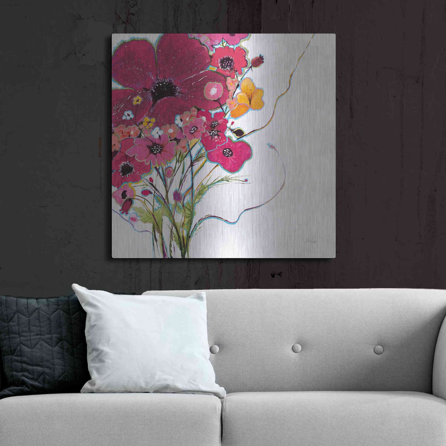 Luxe Metal Art 'Crazy Daisy Pink' by Jan Griggs, Metal Wall Art,36x36