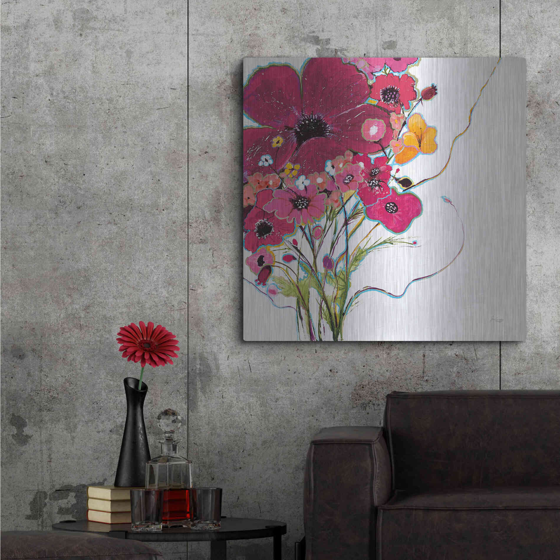 Luxe Metal Art 'Crazy Daisy Pink' by Jan Griggs, Metal Wall Art,36x36