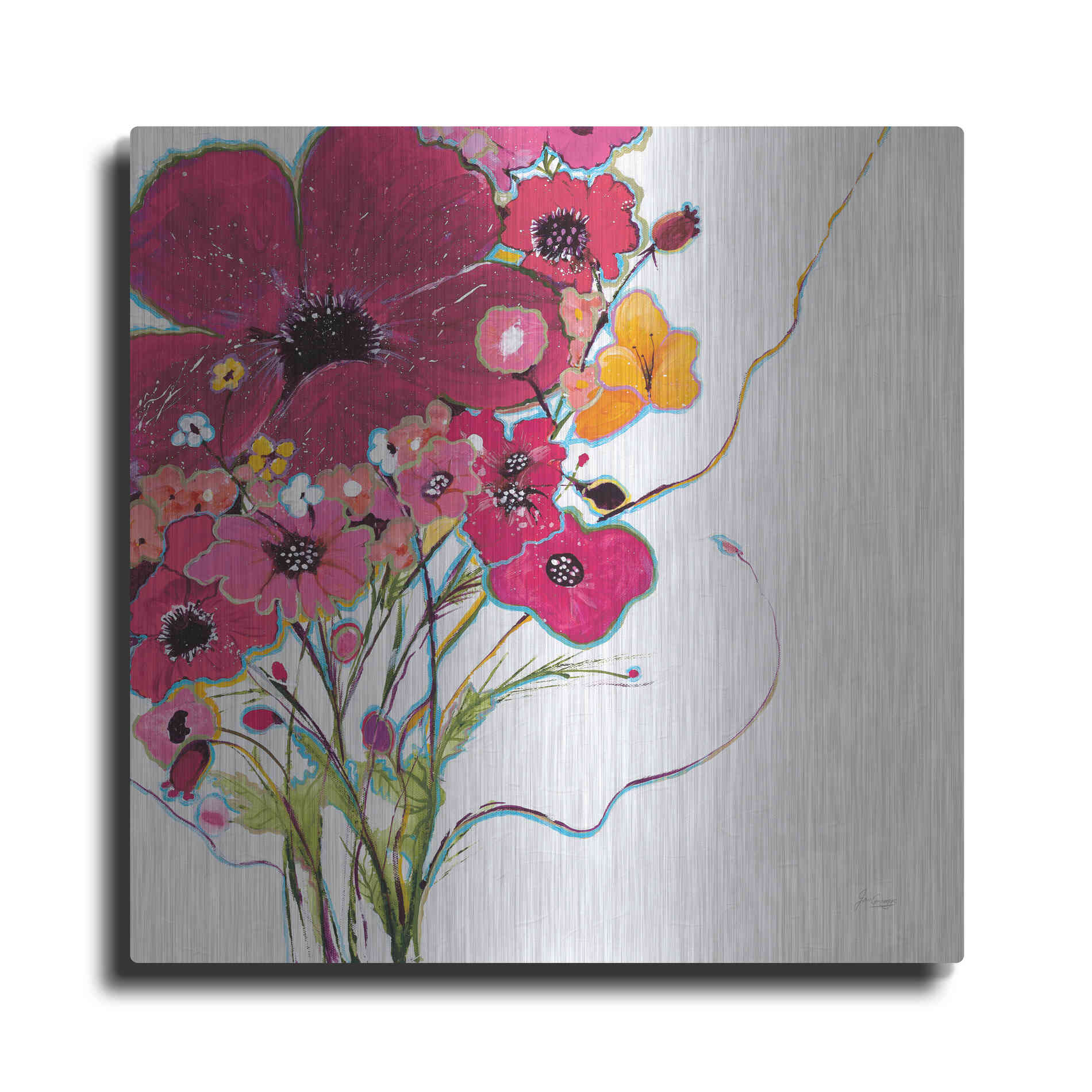 Luxe Metal Art 'Crazy Daisy Pink' by Jan Griggs, Metal Wall Art