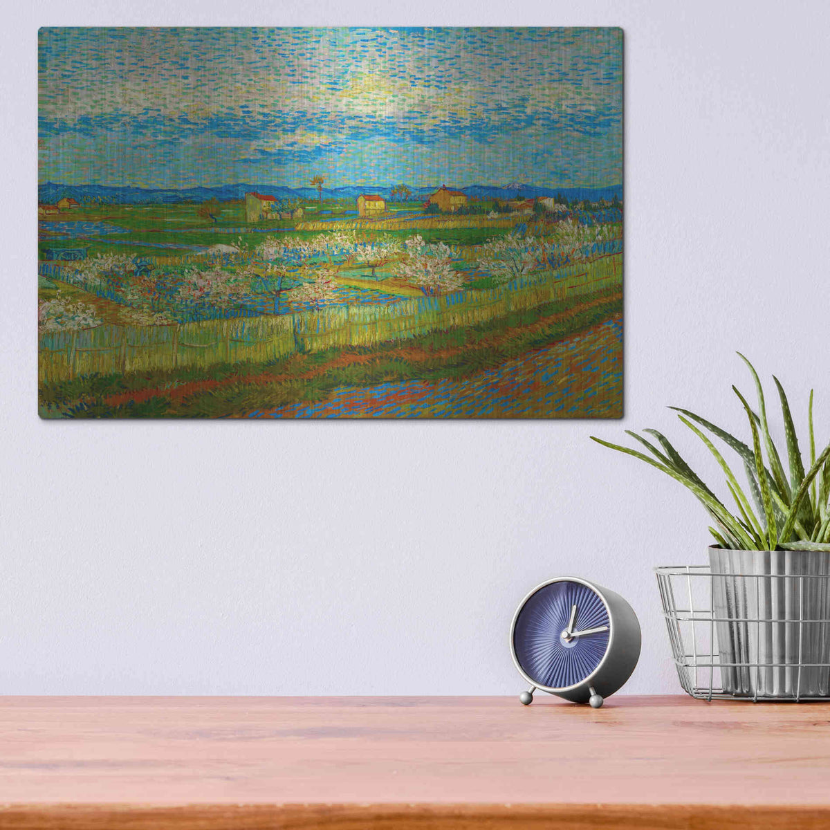 Luxe Metal Art 'Peach Trees In Blossom' by Vincent Van Gogh, Metal Wall Art,16x12
