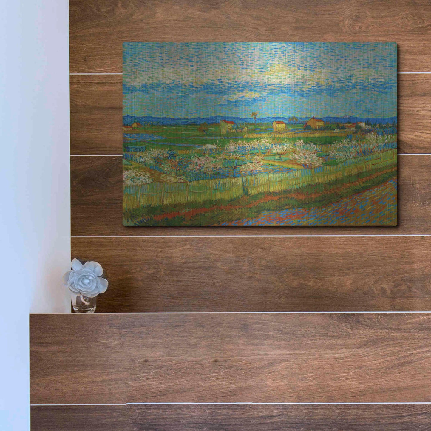 Luxe Metal Art 'Peach Trees In Blossom' by Vincent Van Gogh, Metal Wall Art,16x12