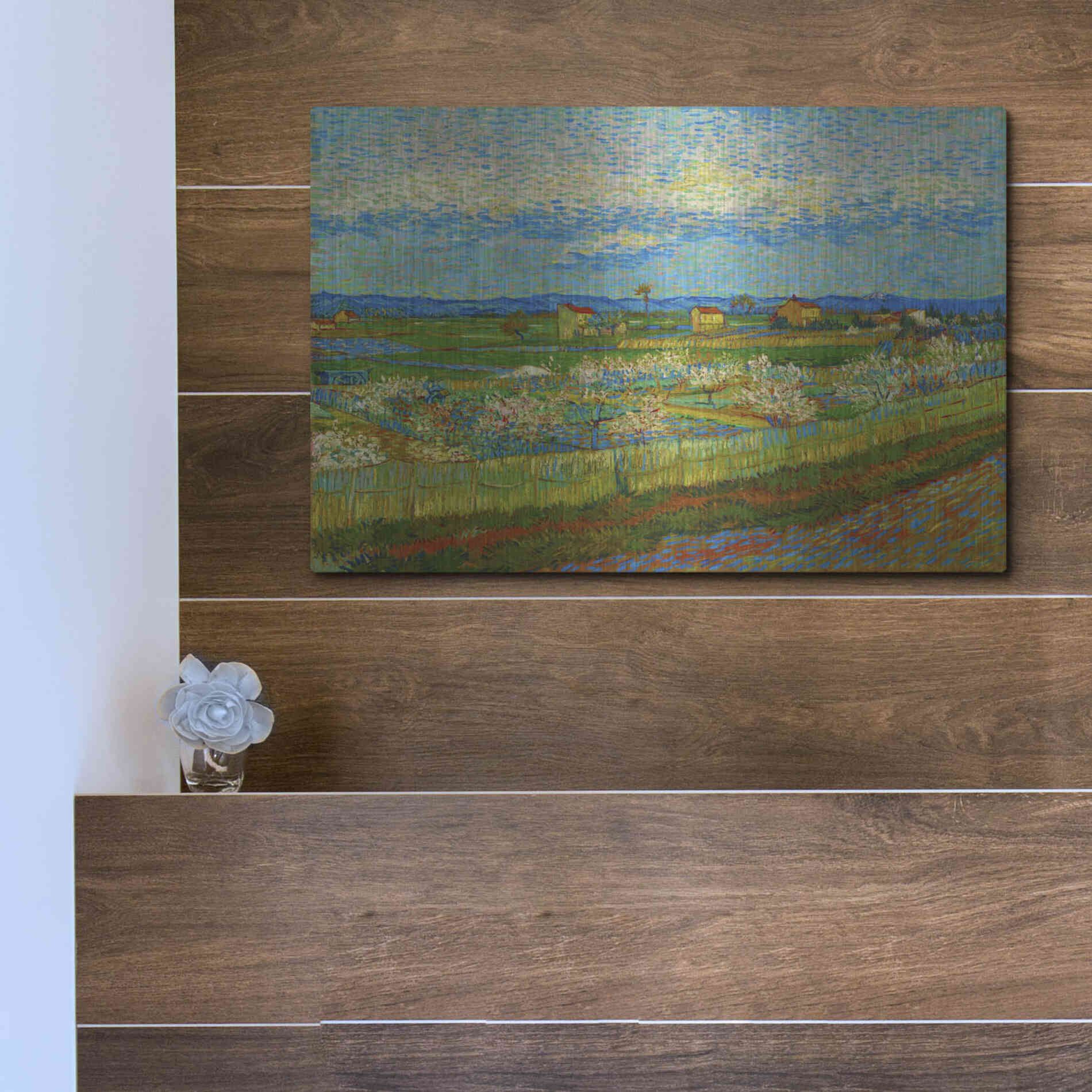 Luxe Metal Art 'Peach Trees In Blossom' by Vincent Van Gogh, Metal Wall Art,16x12
