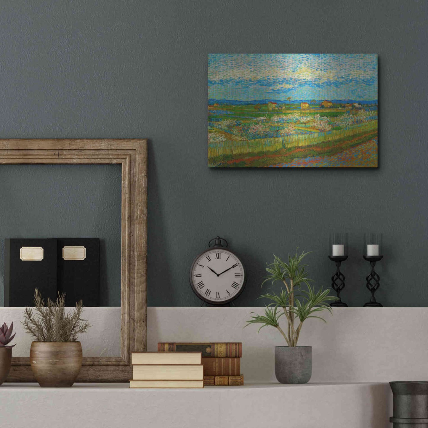 Luxe Metal Art 'Peach Trees In Blossom' by Vincent Van Gogh, Metal Wall Art,16x12