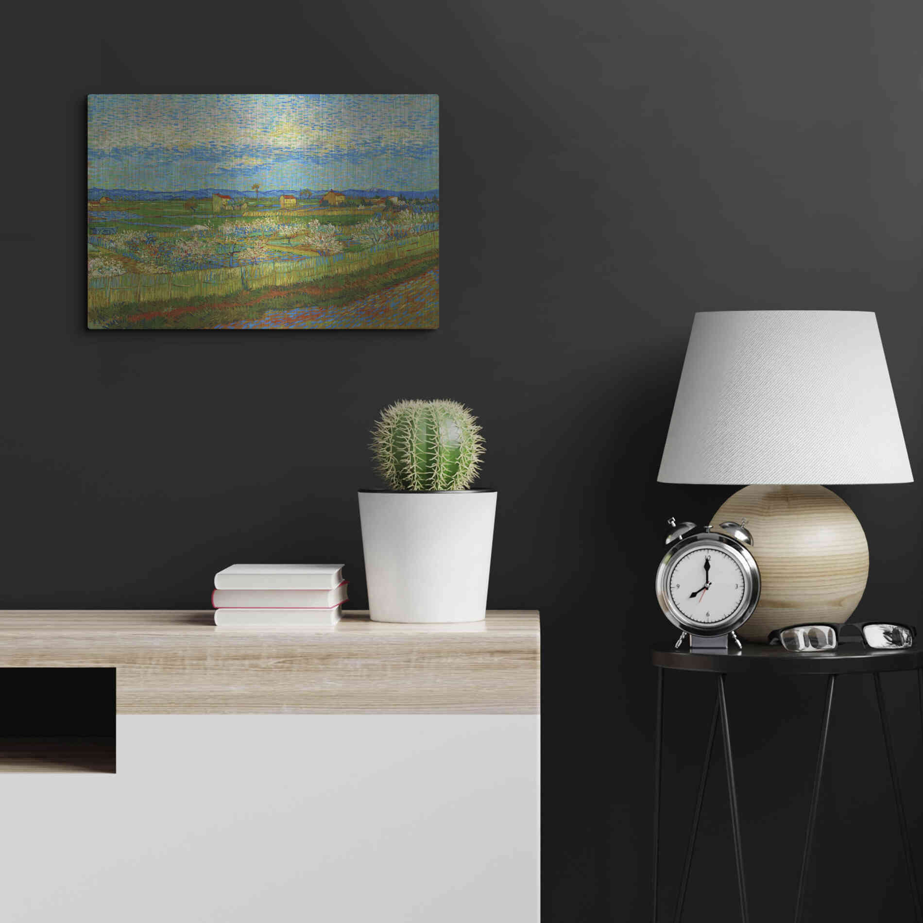 Luxe Metal Art 'Peach Trees In Blossom' by Vincent Van Gogh, Metal Wall Art,24x16