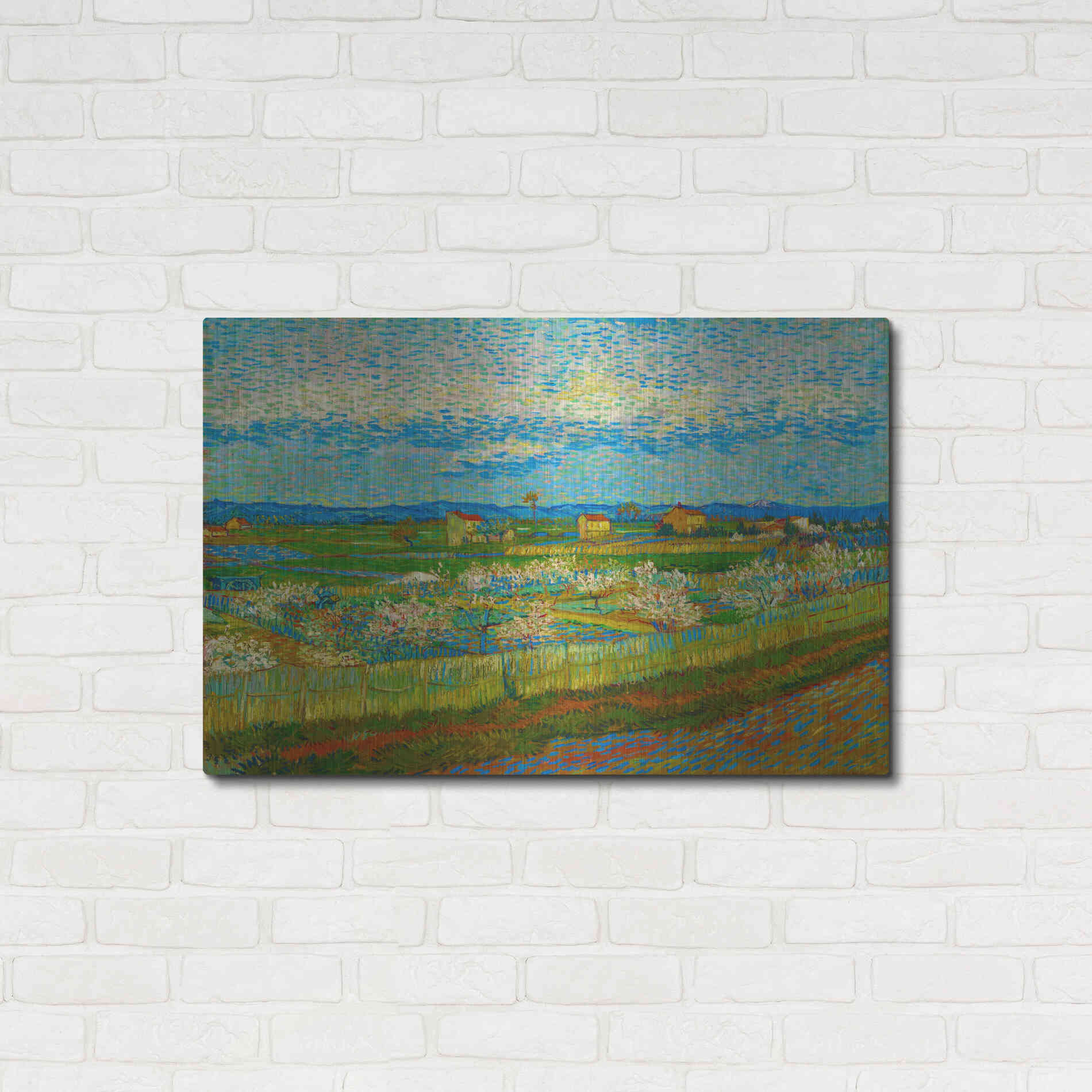 Luxe Metal Art 'Peach Trees In Blossom' by Vincent Van Gogh, Metal Wall Art,36x24