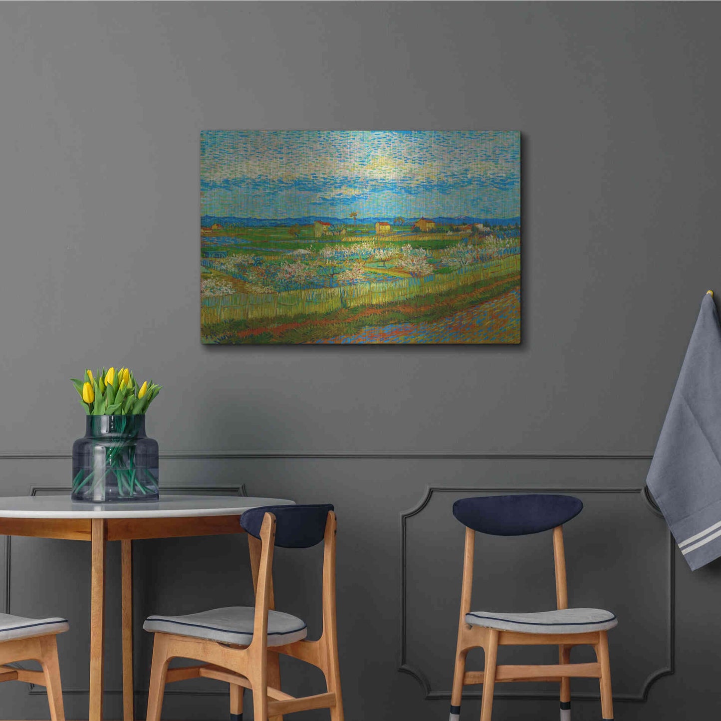 Luxe Metal Art 'Peach Trees In Blossom' by Vincent Van Gogh, Metal Wall Art,36x24